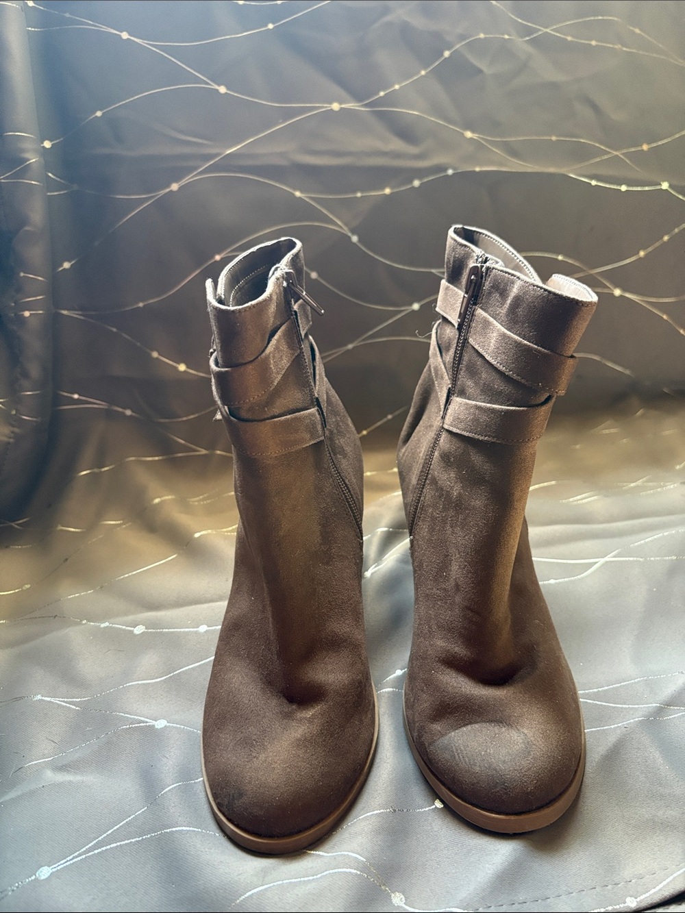 American Eagle Outfitters Dark Brown Suede Ankle Booties with Strap Detail